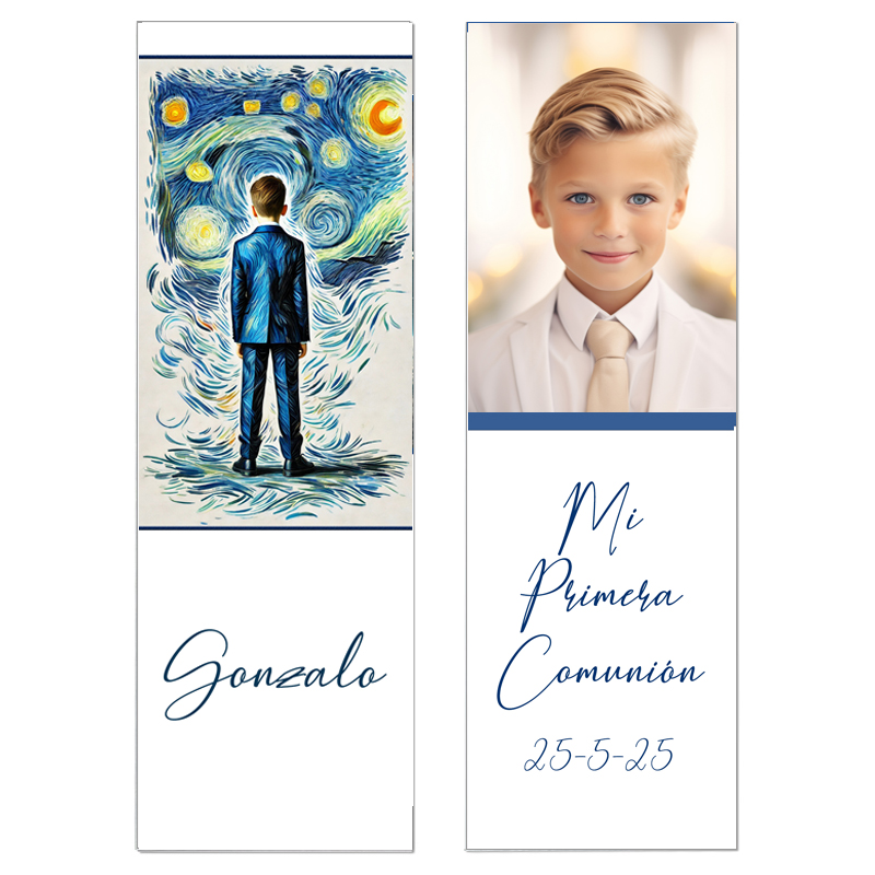 Punto de libro de Comunión «Van Gogh Niño» – Artístico y único